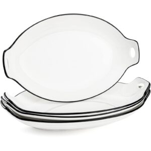 zoofox set of 4 oval serving platter, 12" white porcelain serving tray with handle, large serving plates for appetizer, dessert, meat, salad, noodle