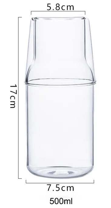 Water Carafe clear glass Vintage Nightstand Carafe with cup to keep you hydrated during the night Tumbler Glass 500 ml