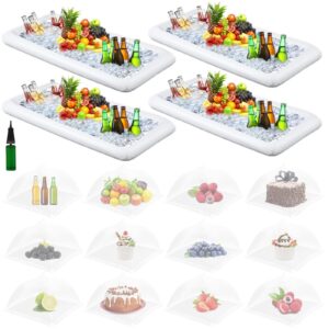 didaey 4 pieces inflatable ice serving bar inflatable cooler for parties floating ice tray food drink containers 12 pcs mesh food umbrella covers tent food covers for pool party outdoor indoor picnic