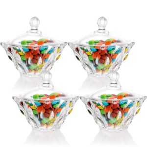 ZENFUN 4 Pack Glass Candy Dish with Lid, 4.5'' Crystal Faceted Candy Jar Clear Covered Candy Bowl, Decorative Food Storage Container for Buffet, Party, Home Office, Birthday Gift