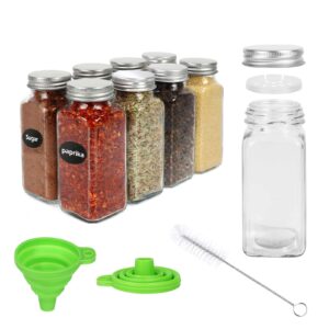 DHSBTLS 6oz Glass Spice Jars with Labels 30 Pcs, Empty Square Spice Bottles with Shaker Lids and Airtight Metal Caps,Chalkboard Marker and Silicone Collapsible Funnel Included