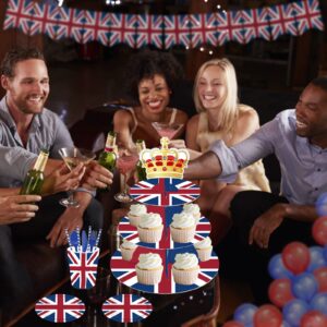 Lide Road 3 Tier British Party Cupcake Stand British Flag Cake Stand United Kingdom Party Cardboard Cake Tower Stand UK England Round Cupcake Tower for British National Day UK Theme Party Supplies