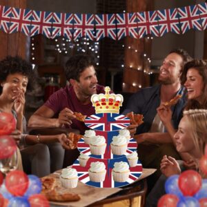 Lide Road 3 Tier British Party Cupcake Stand British Flag Cake Stand United Kingdom Party Cardboard Cake Tower Stand UK England Round Cupcake Tower for British National Day UK Theme Party Supplies