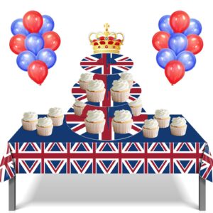 Lide Road 3 Tier British Party Cupcake Stand British Flag Cake Stand United Kingdom Party Cardboard Cake Tower Stand UK England Round Cupcake Tower for British National Day UK Theme Party Supplies