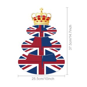 Lide Road 3 Tier British Party Cupcake Stand British Flag Cake Stand United Kingdom Party Cardboard Cake Tower Stand UK England Round Cupcake Tower for British National Day UK Theme Party Supplies