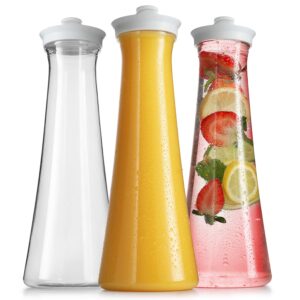 dilabee water carafe with lids - 3 pack plastic juice pitcher - carafes for mimosa bar, milk, smoothie, iced tea and more - drink containers for fridge - 50 oz