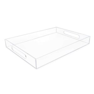 isaac jacobs clear acrylic serving tray (11x17) with cutout handles, spill-proof, stackable organizer, space-saver, food & drinks server, indoors/outdoors, lucite storage décor & more