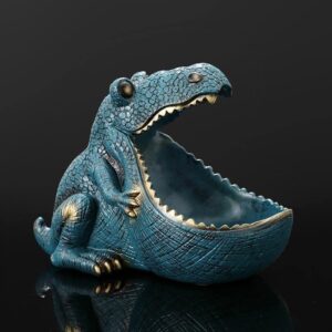 CUZOKOLA Dinosaur Statue Big Funny Unique Candy Bowl for Office Desk Animal Candy Dish for Office Desk Decor and Key Bowl for Entryway Table and Blue Playful Teal Candy Bowls Decorative Home Decor