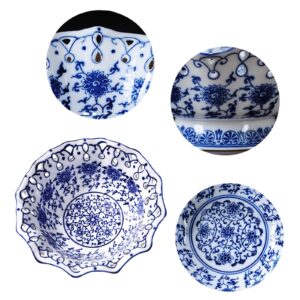 Fruit Bowl Fruit Serving Plate Blue and White Porcelain Decoration Bowl with Foot for Living Dining Drawing Room, 24cm (Blue&White-with foot)