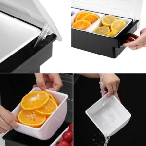 FEOOWV Plastic Condiment Caddy with Lid, 4 Compartments Condiment Server Organizer Holder for Home,Bar,Restaurant,Black