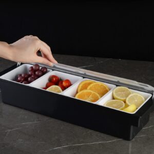 FEOOWV Plastic Condiment Caddy with Lid, 4 Compartments Condiment Server Organizer Holder for Home,Bar,Restaurant,Black