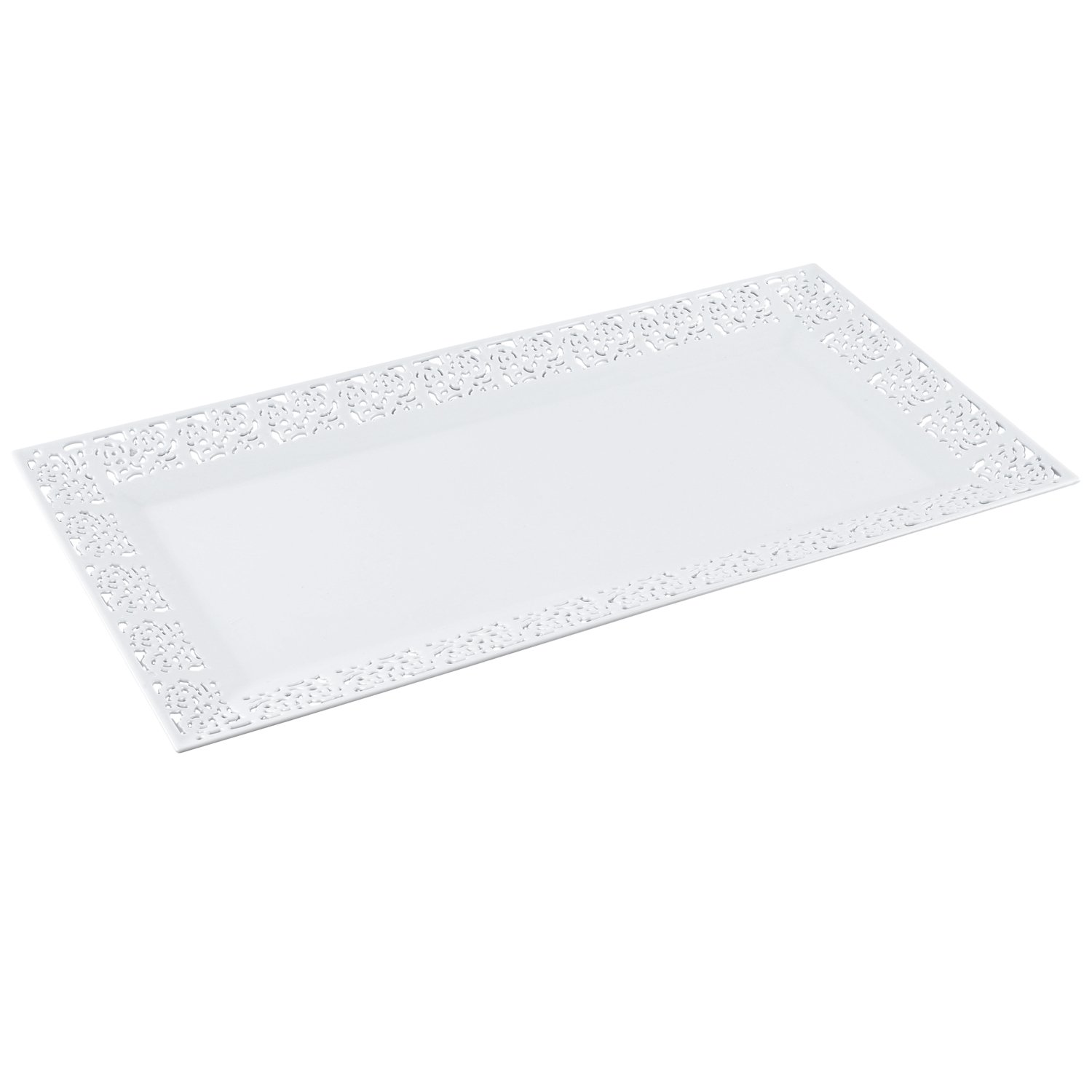 Silver Spoons and More,white Lace Rim 14"x7.5" Heavyweight Plastic Set of 2 Serving Trays