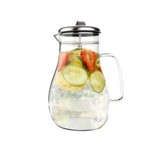 classic cuisine glass pitcher-64oz. carafe with stainless steel filter lid-heat resistant to 300f-for water, coffee, tea, punch, lemonade and more, 64 oz, clear