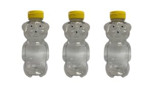 natural farms pack of 3-16 oz plastic bear honey bottle jars - honey squeeze bottle empty for storing and dispensing honey