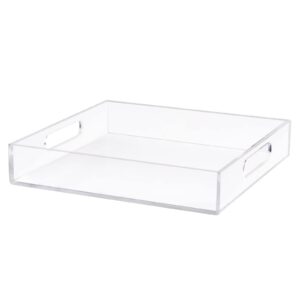 boxalls acrylic serving tray 12x12 inch, clear rectangular tray with handle, decorative ottoman tray organizer for appetizer, breakfast, coffee table, countertop, bathroom