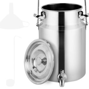YMJOINMX 304 Stainless Steel Milk Can with Spigot 1.3 Gallon 5 Liter Metal Water Beverage Drink Dispenser Milk Pail Bucket for Milk Wine Oil