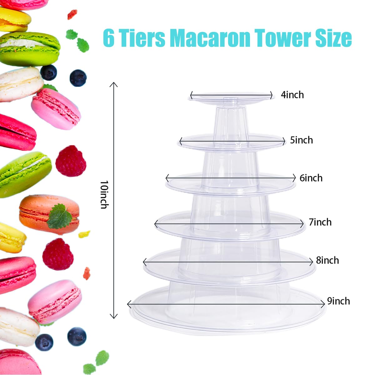 6 Tiers Round Macaron Tower Cake Stand Macaron Display Rack , Plastic Tiered Cake Dessert Serving Tower Tray for Wedding,Baby Shower and Birthday Party Decor