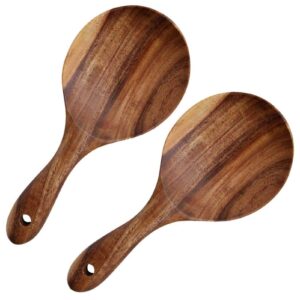 eorta 2 pack rice paddle spoon natural wood non-stick rice scooper with round shallow head food service spoon kitchen utensils for rice potato salads desserts, 7 inch