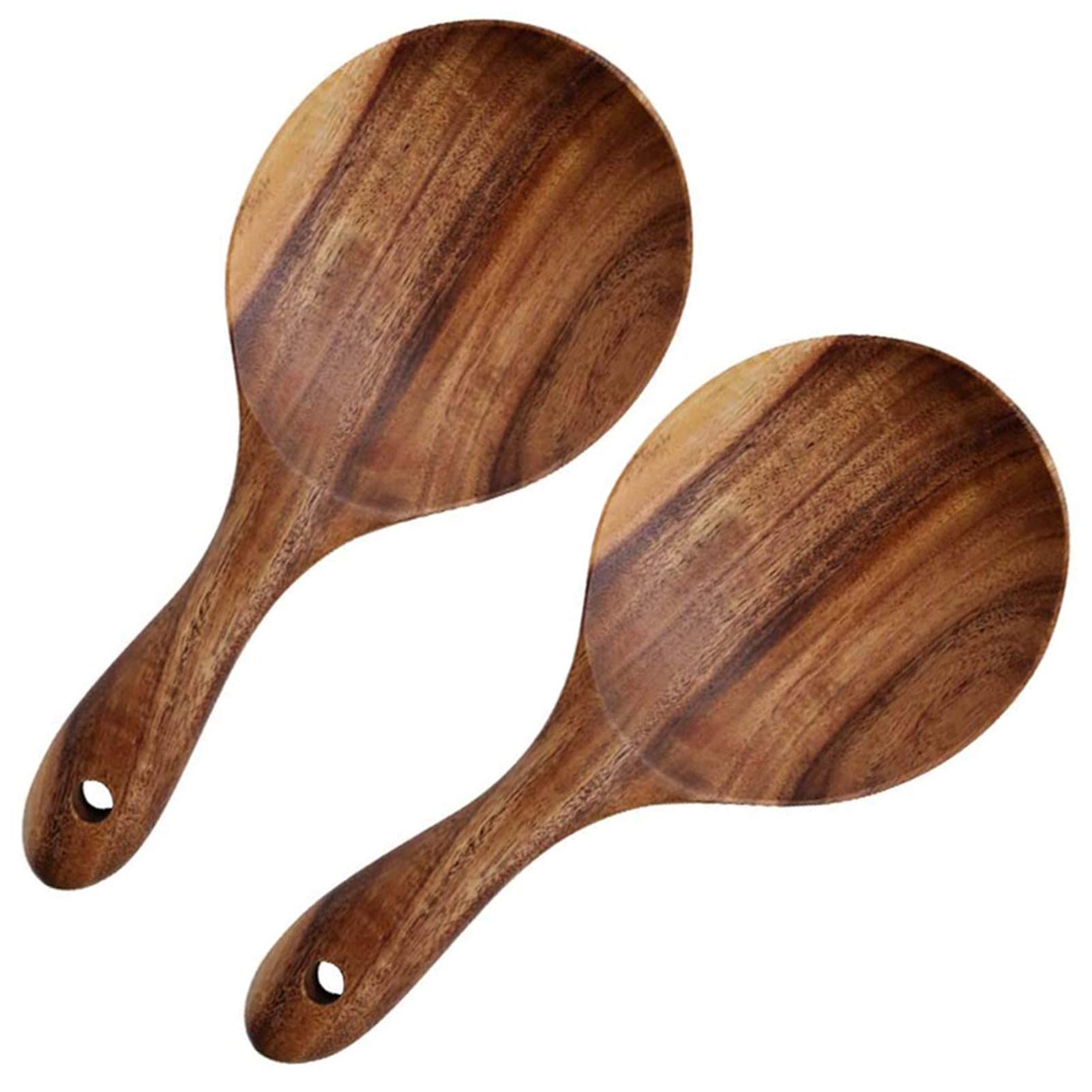 EORTA 2 Pack Rice Paddle Spoon Natural Wood Non-stick Rice Scooper with Round Shallow Head Food Service Spoon Kitchen Utensils for Rice Potato Salads Desserts, 7 Inch