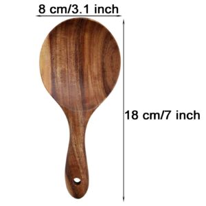 EORTA 2 Pack Rice Paddle Spoon Natural Wood Non-stick Rice Scooper with Round Shallow Head Food Service Spoon Kitchen Utensils for Rice Potato Salads Desserts, 7 Inch