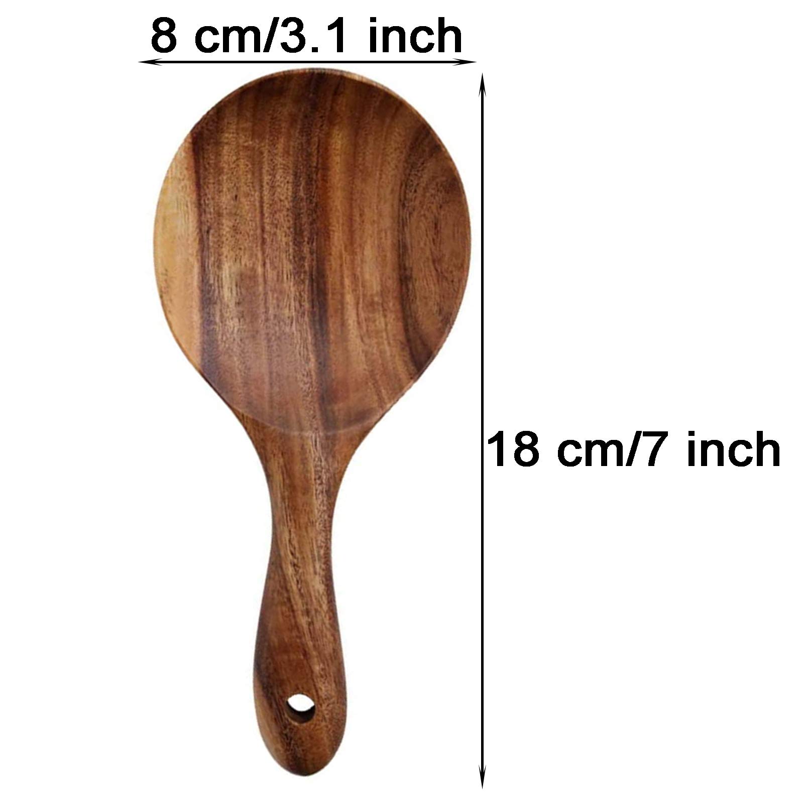 EORTA 2 Pack Rice Paddle Spoon Natural Wood Non-stick Rice Scooper with Round Shallow Head Food Service Spoon Kitchen Utensils for Rice Potato Salads Desserts, 7 Inch