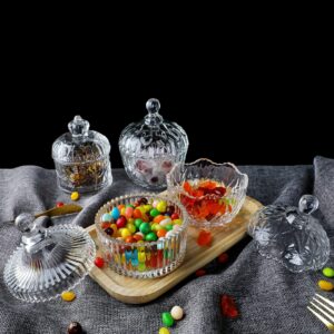 INFTYLE Glass Candy Dish with Lid Set of 4 Crystal Glass Candy Jar Jewelry Box Dappen Dish Cookie Jar for decorative storage gift idea (4pcs Clear)…