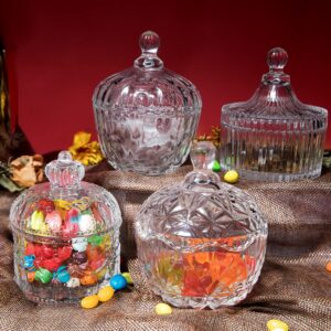 INFTYLE Glass Candy Dish with Lid Set of 4 Crystal Glass Candy Jar Jewelry Box Dappen Dish Cookie Jar for decorative storage gift idea (4pcs Clear)…