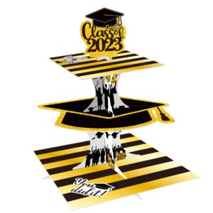 2023 graduation cupcake stand for graduation party decorations supplies 3 tier class of 2023 cardboard dessert stand for 24 cupcake toppers picks