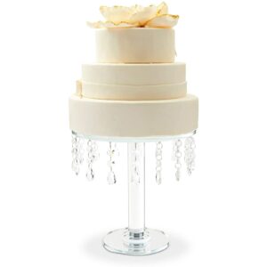okuna outpost glass cake stand with crystals for weddings and birthdays (10 x 9.5 in)