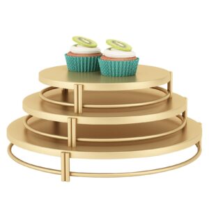 vivevol 3-piece gold cake stands for dessert table cupcake stand set, cake tray cookies display candy plate party decorating 8”-10”-12”