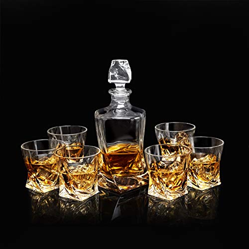 KANARS Whiskey Decanter Set, Premium Crystal Liquor Decanter with 6 Old Fashioned Glasses for Cocktail Scotch Bourbon Irish Whisky Alcohol, Unique Men Gifts for Father's Day