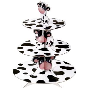 farm animal cow print cupcake stand round cardboard cow themed 3 tier cupcake holder cow print party supplies cow party decorations for 24 cupcakes baby shower cake cowgirl cowboy decor