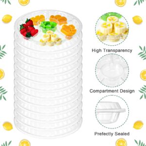 Patelai 32 Pcs Round Plastic Appetizer with Lid 10 Inch Veggie Fruit Serving Party Platter 6 Compartment Disposable Food Storage Divided Containers Supplies