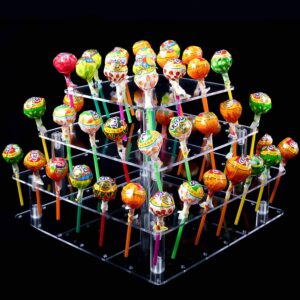kinjoek 56 holes 3 tier acrylic cake pop stand, square clear cake pop holder, lollipop candy stick display for party birthday weddings christmas anniversaries gift decorative