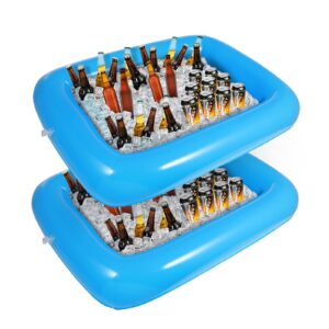 hemoton 2 pcs inflatable serving bar, salad bar tray food drink containers, buffet cooler with drain plug, picnic ice food serving trays, for indoor outdoor bbq camping picnic pool party supplies