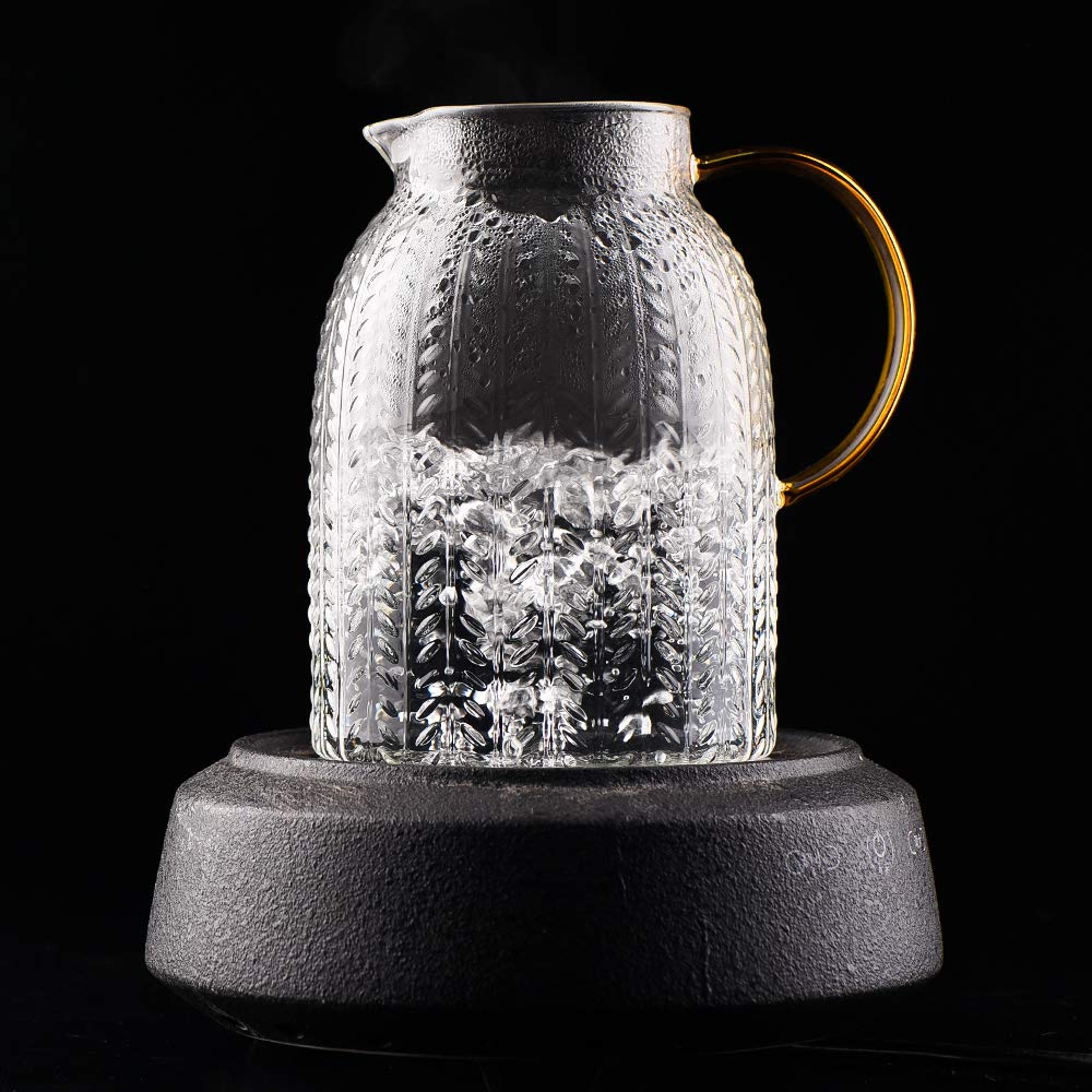 Warm Crystal, The Glass Water Pitcher with Lid and Handle, Glass Tea Pitcher, Carafe, Teapot and Jug for Coffee, Juice, Ice Water and Flower Tea Suitable for Your Fridge and Coffeemaker (60 oz)