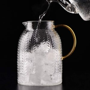 Warm Crystal, The Glass Water Pitcher with Lid and Handle, Glass Tea Pitcher, Carafe, Teapot and Jug for Coffee, Juice, Ice Water and Flower Tea Suitable for Your Fridge and Coffeemaker (60 oz)