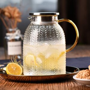 Warm Crystal, The Glass Water Pitcher with Lid and Handle, Glass Tea Pitcher, Carafe, Teapot and Jug for Coffee, Juice, Ice Water and Flower Tea Suitable for Your Fridge and Coffeemaker (60 oz)