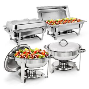 nova microdermabrasion chafing dish buffet set of 4 stainless steel chafing dishes for buffet food warmer for parties catering event with food water pan, fuel holder