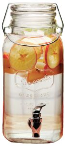circleware yorkshire mason jar glass beverage dispenser with hermetic locking lid glassware for water, juice, beer, wine, liquor, kombucha iced tea punch & cold drinks, lancaster 1 gallon