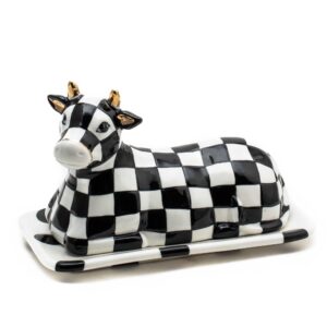 mackenzie-childs cow creamery butter dish, ceramic serving dish with lid for butter