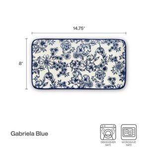 Pfaltzgraff Gabriela Floral Rectangle Platter, 14.75 Inch, Blue and White