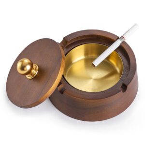 Hcssade Wooden Ashtray with Lid, Windproof, Cool Ashtrays for Indoor or Outdoor Use, Ash Holder for Smokers,Desktop Smoking Ash Tray for Home Office Decoration