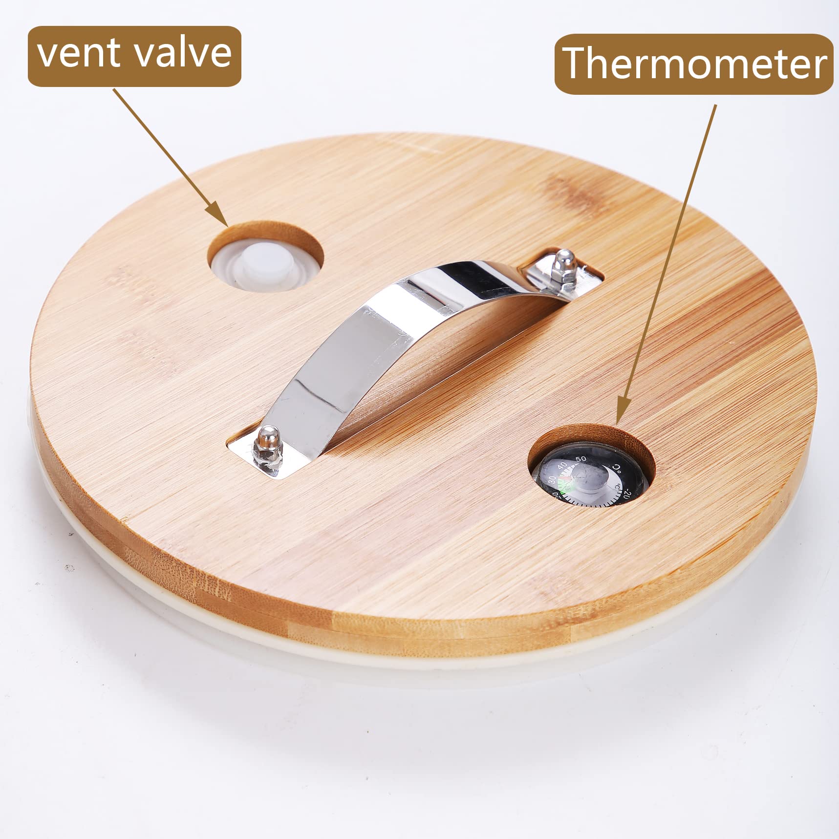 1.32 Gallon (5 L) Food Grade Borosilicate Glass Drink Dispenser, Beverage Dispenser With 304 Stainless Steel Faucet, Adjustable Exhaust Vent and Thermometer Air Tight Bamboo Lid, With Bamboo Stand