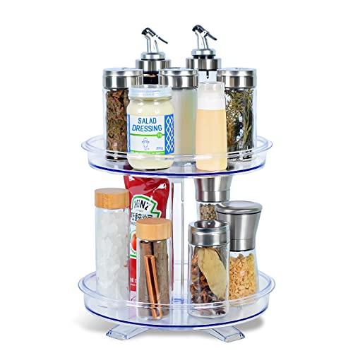 2 Tier Lazy Susan Turntable Organizer, LAZYBISON 360 Rotating Makeup Organizer for Vanity, Spice Rack Organizer for Kitchen Cabinet Pantry,10.7'' Inch (Clear)