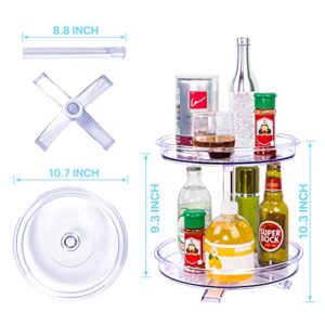 2 Tier Lazy Susan Turntable Organizer, LAZYBISON 360 Rotating Makeup Organizer for Vanity, Spice Rack Organizer for Kitchen Cabinet Pantry,10.7'' Inch (Clear)