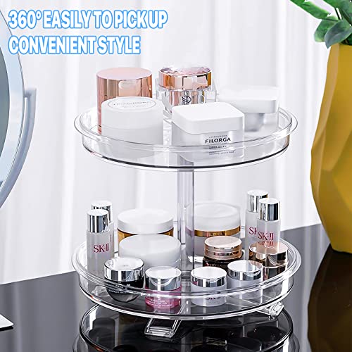 2 Tier Lazy Susan Turntable Organizer, LAZYBISON 360 Rotating Makeup Organizer for Vanity, Spice Rack Organizer for Kitchen Cabinet Pantry,10.7'' Inch (Clear)