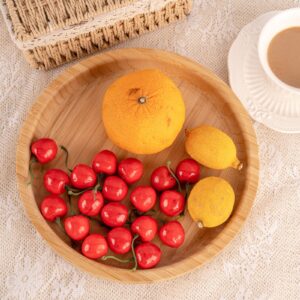 Dranixly Serving Tray, Round Bamboo Tray Beautiful Round Decorative Wood Tray for Kitchen Dining Room Coffee Table, Suitable for Storage and Display (9.8 inch)