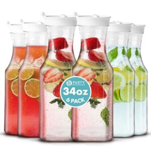 party bargains 34 oz. water carafe with white flip tab lid, square base, 6 pack