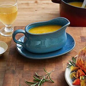 LE TAUCI 17oz Gravy Boat with Saucer Stand, Set of 1, Ceramic Sauce Boat with Tray for Salad Dressings, Creamer, Broth, Black Pepper, Ceylon blue